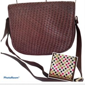 Soft Leather Shoulder Bag with Polka Dot Lining
